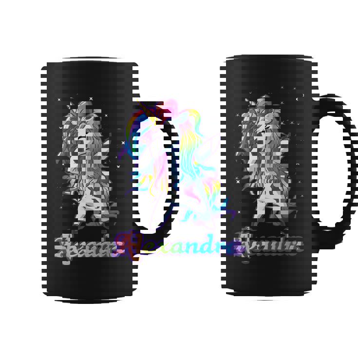 Alexandra Nombre Personalizado Rainbow Unicorn Dabbing Taza de café