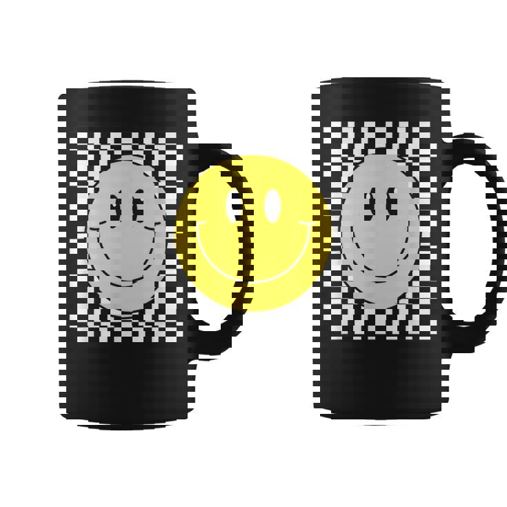 Amarilla De Los Años 70 Con Cara Sonriente A Cuadros Taza de café