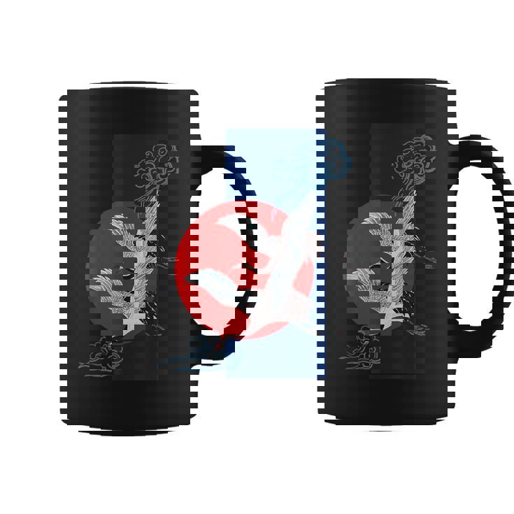 Arte De Pájaro Grulla Baile De Grullas Arte Retro Japonés Taza de café