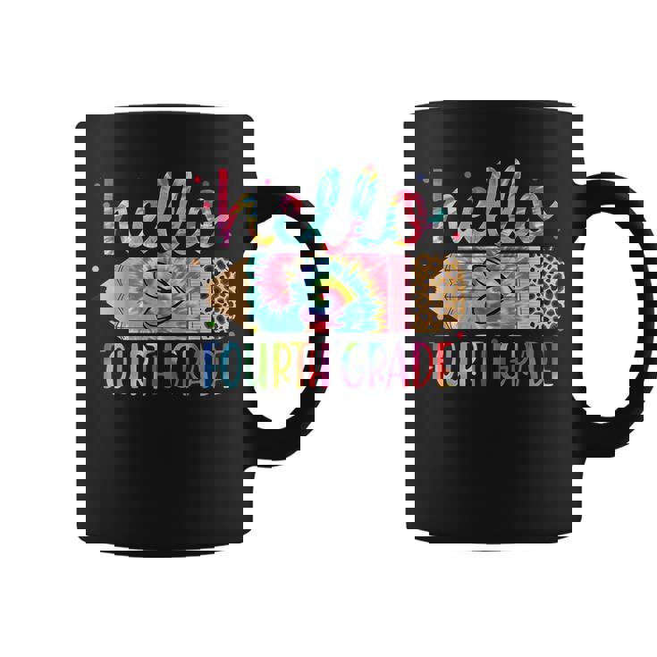 Back To School Hello Fourth 4Th Grade Leopard Tie Dye Pencil Coffee Mug
