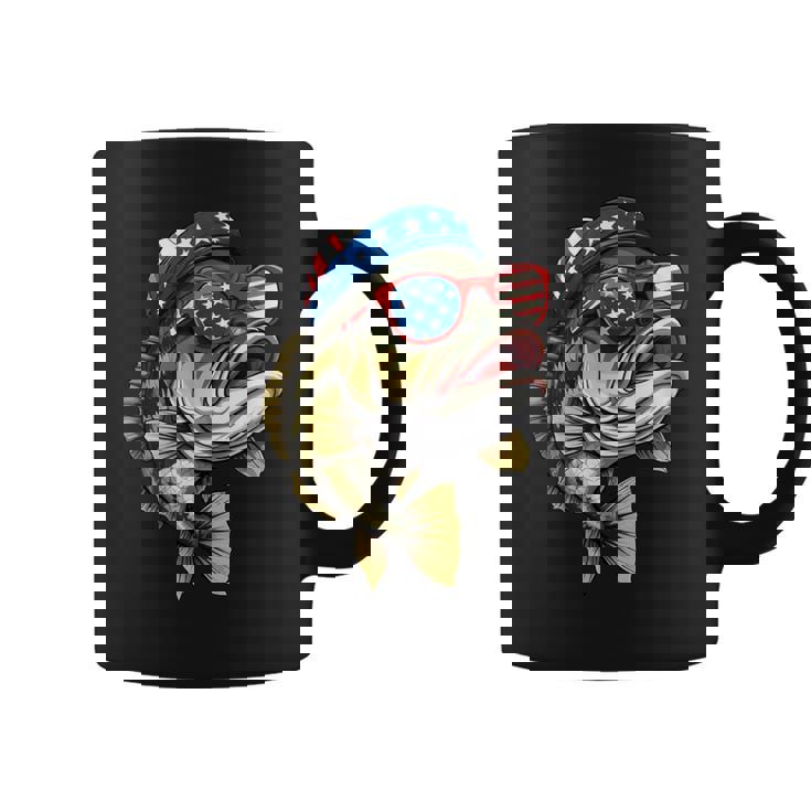Bass Fish 4Th Of July American Us Flag Patriotic Fishing Coffee Mug