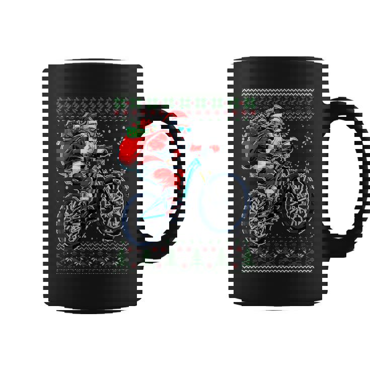 Christmas Santa Mountain Bike Rider Ugly Christmas Sweater Coffee Mug