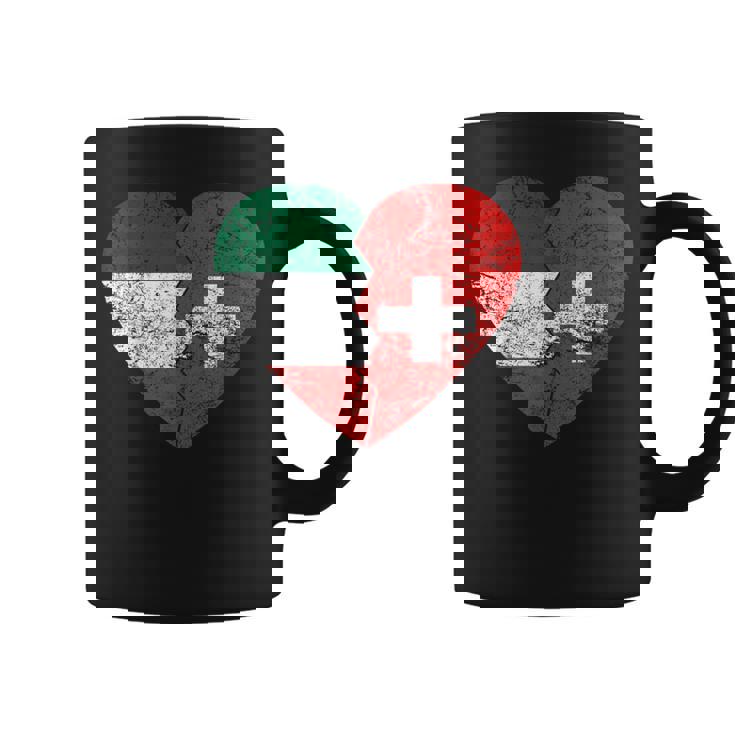 Corazón Banderas Suizas Italianas Italia Suiza Raícesintage Taza de café