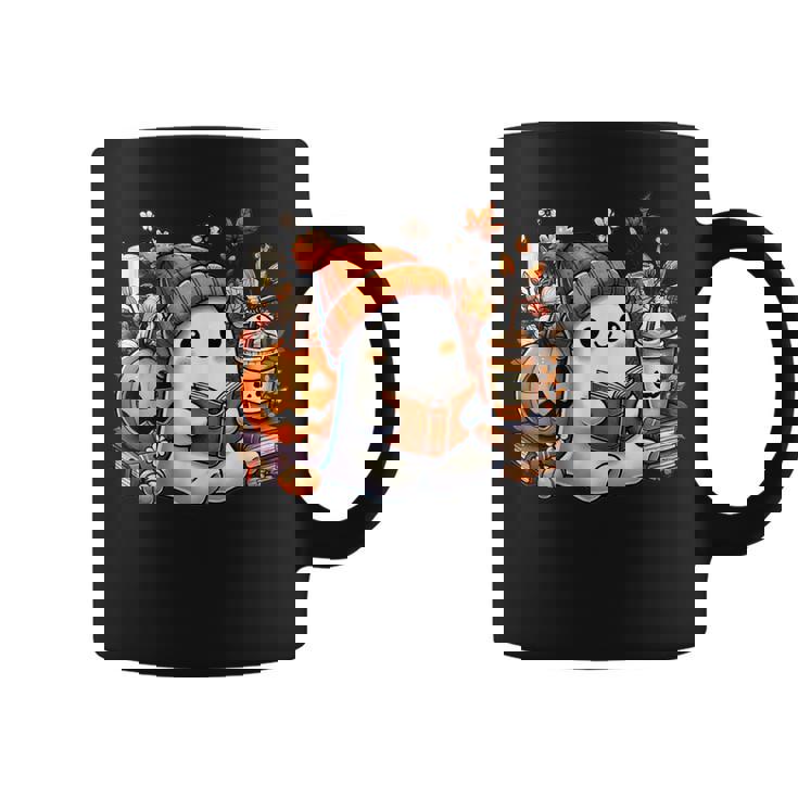 Cute Ghost Ice Drinking Coffee Halloween Book Reading Womens Coffee Mug