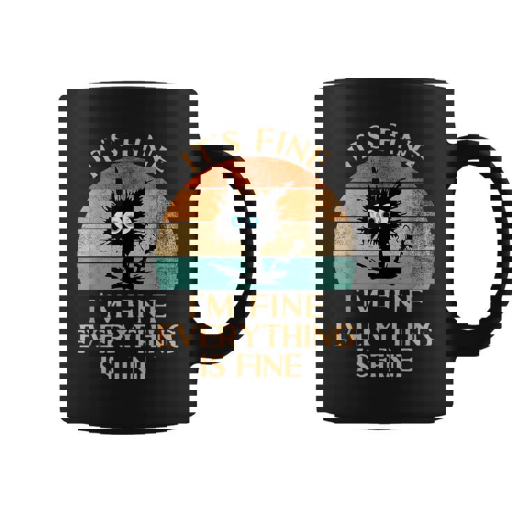 Divertido Gato Negro Retro Está Bien Estoy Bien Todo Está Bien Taza de café