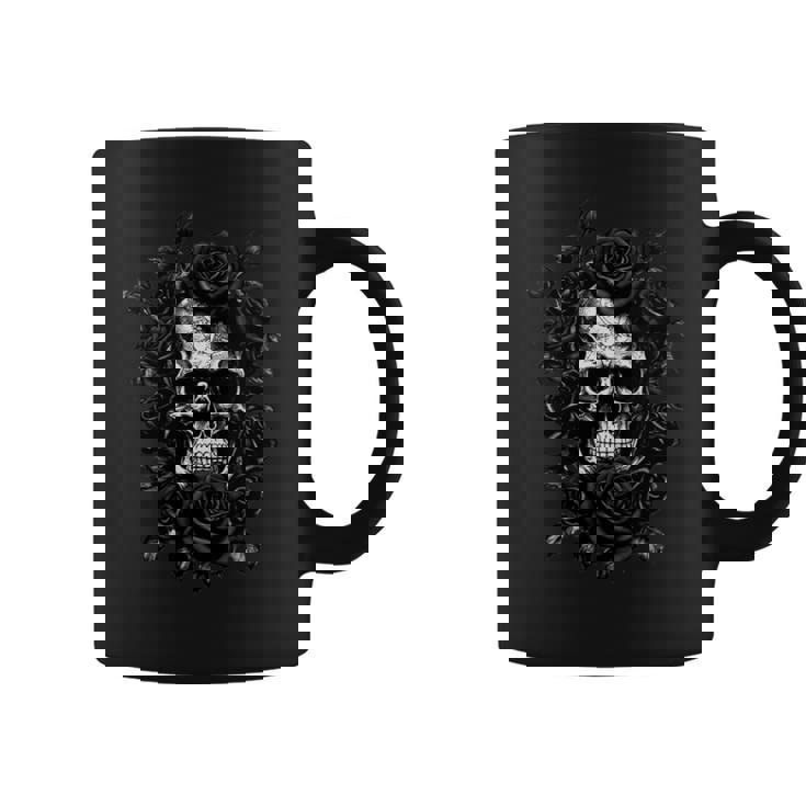 Donna Skeleton Metalhead Teschi E Rose Metal Rock Deep Con Collo A Tazze