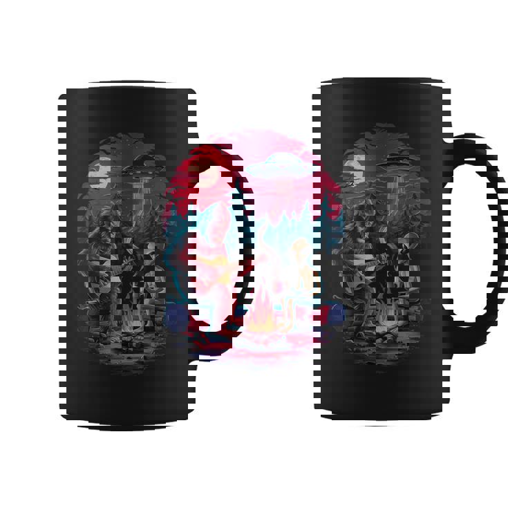 Alien And Bigfoot Campfire Moon Ufo Adventure Hiking Coffee Mug