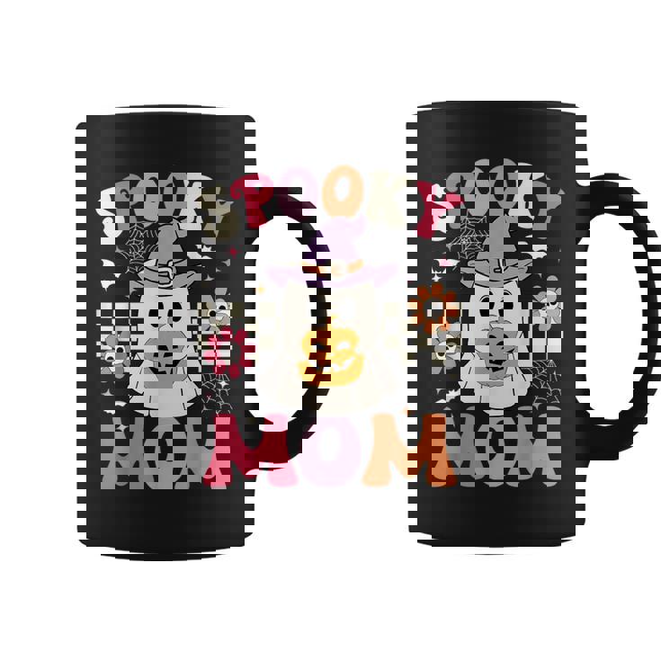 Groovy Spooky Mom Retro Ghost Holding Pumpkin Halloween Coffee Mug
