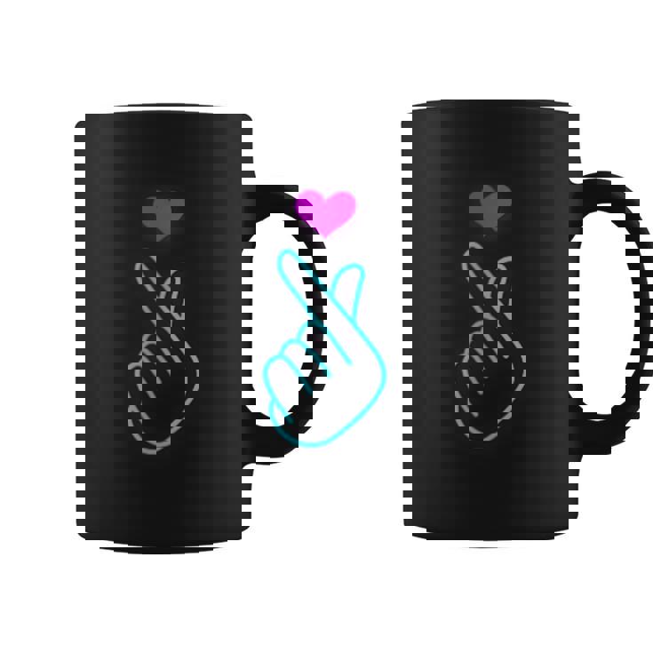 Kpop Dedo Corazón Símbolo Mano Azul Kpop Inspirado Amor Cuello Taza de café
