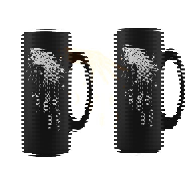 Mano Y Cristales Astronomía Mística Luna Tatuaje Cuello Taza de café