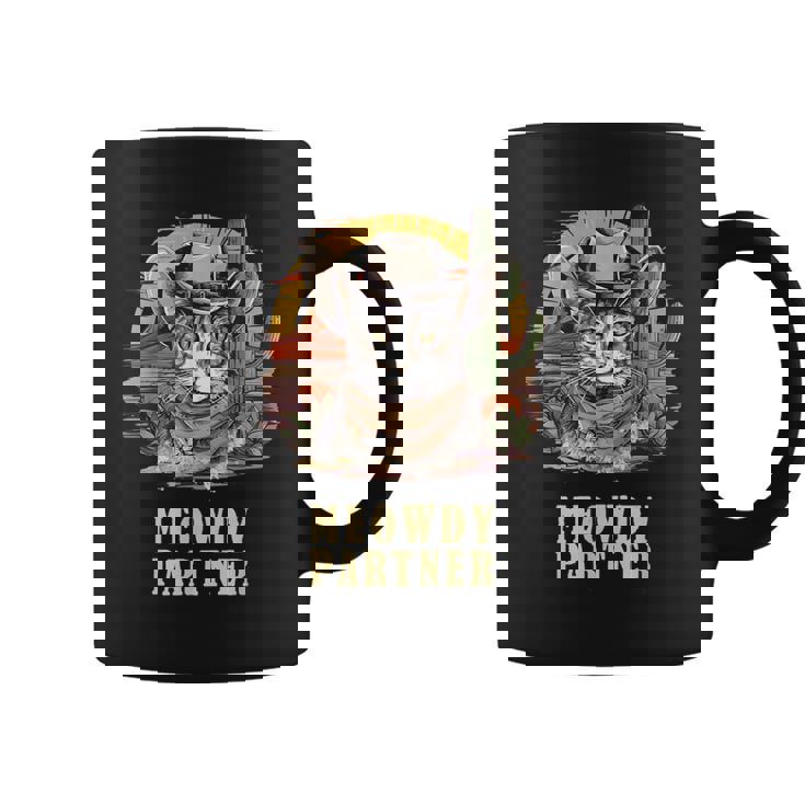 Meowdy Partner Cat Chapeau De Cowboy Humoristique Howdy Meme Wild West Tasse