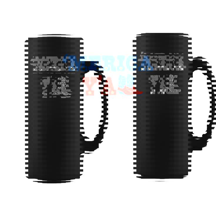Merica Y'all Retro 4Th Of July Cowboy Cowgirl Western Howdy Coffee Mug