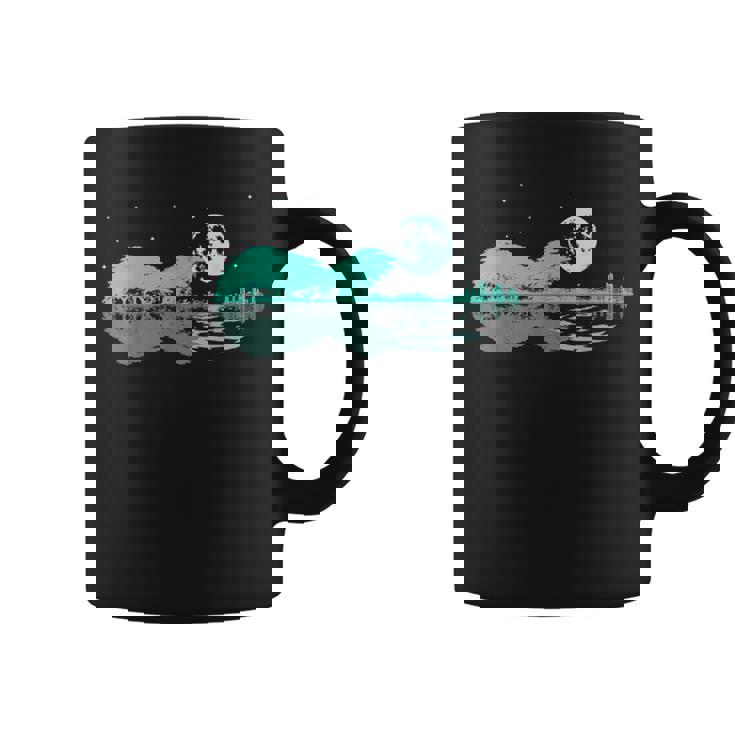 Noche Lago Guitarra Eléctrica Reflejos Amante De La Guitarra Taza de café