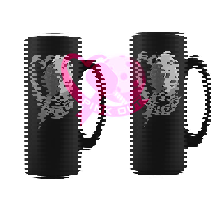 Pink Out Breast Cancer Pink Ribbon Heart & Pickleball Ball Coffee Mug