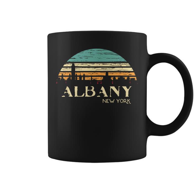 Retro Albany Ny Skyline Sunset Silhouette New York Souvenir Long Sleeve  T-Shirt - Monsterry