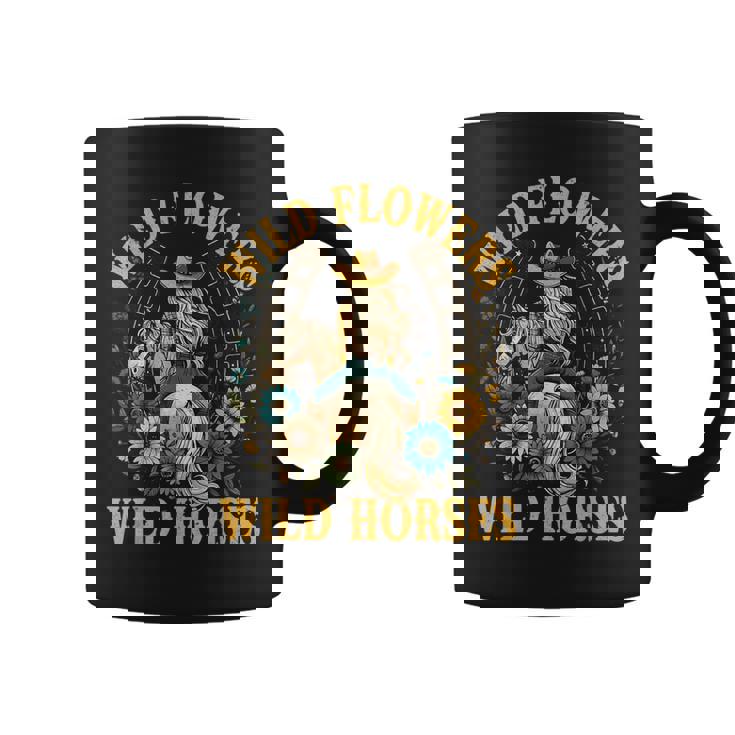 Retro Southern Sunset Cowgirl Wild Flowers Wild Horses Coffee Mug