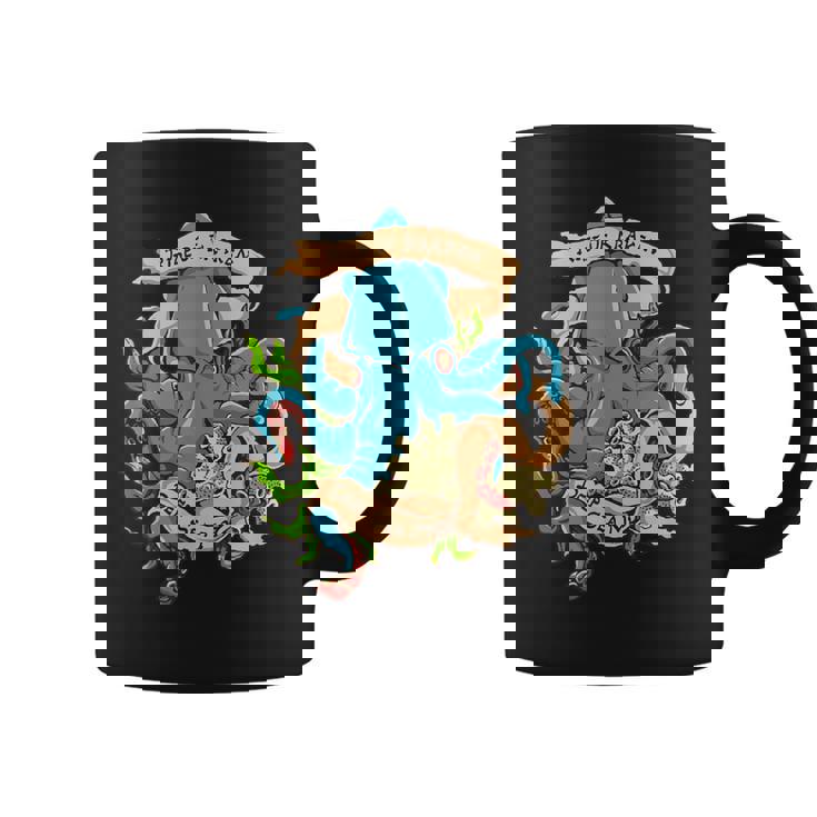 Rise Of Kraken Old School Tattoo Octopus Sea Monster Taza de café