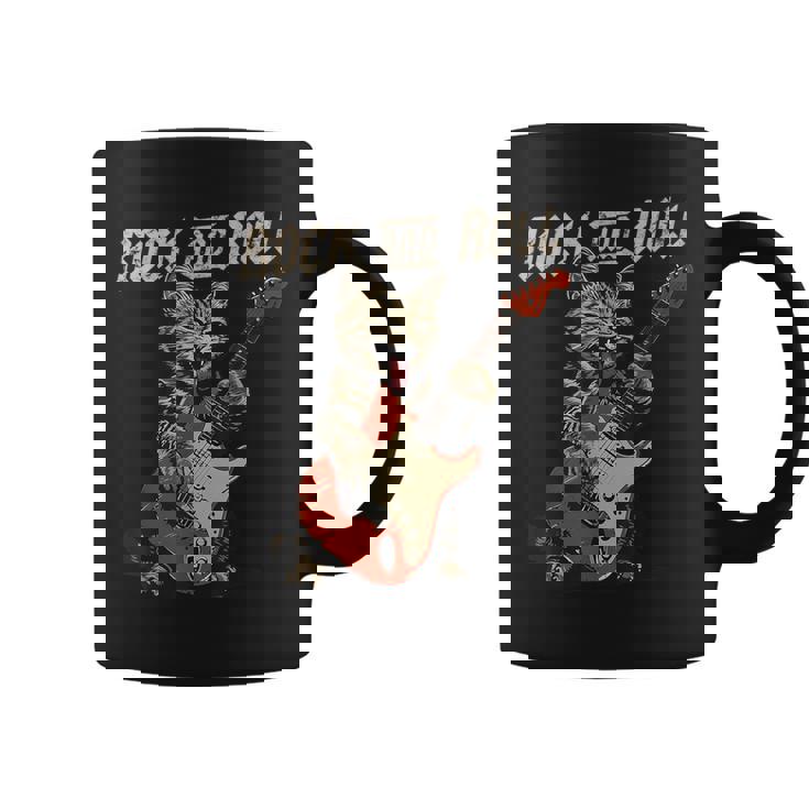 Rock And Roll Guitar Cat Vintage Rock Guitarist Cat Coffee Mug