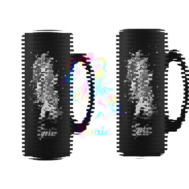 Sonia Nombre Personalizado Personalizado Rainbow Unicorn Dabbing Taza de café