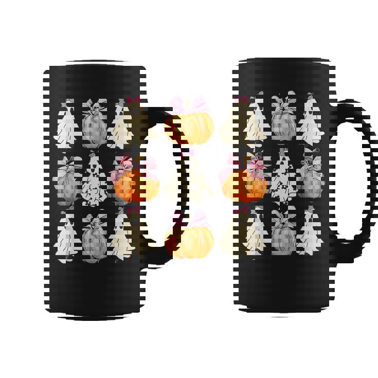 Spooky Season Halloween Ghost Pumpkin Ribbon Coquette Bow Coffee Mug