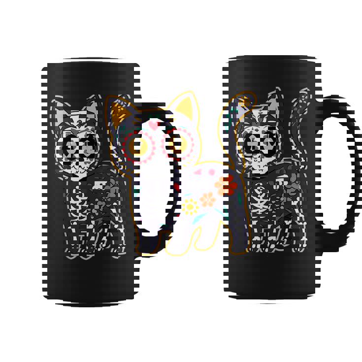 Sugar Skull Cat Halloween Dia De Los Muertos Day Of Dead Coffee Mug