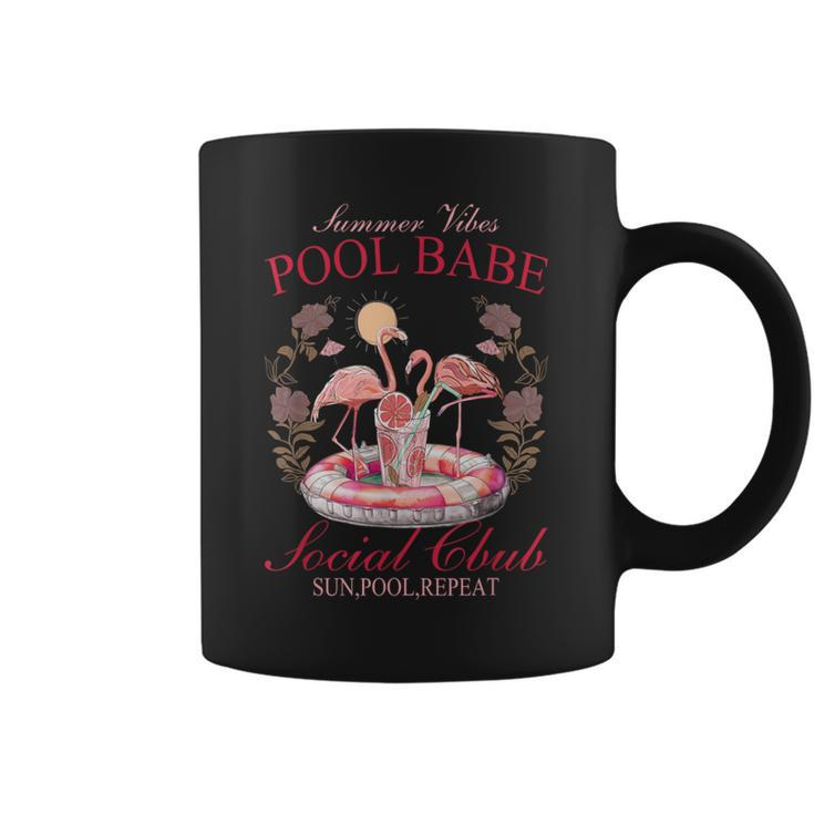 Summer Vibes Pool Babe Pink Flamingo Summer Vibes Beach Coffee Mug