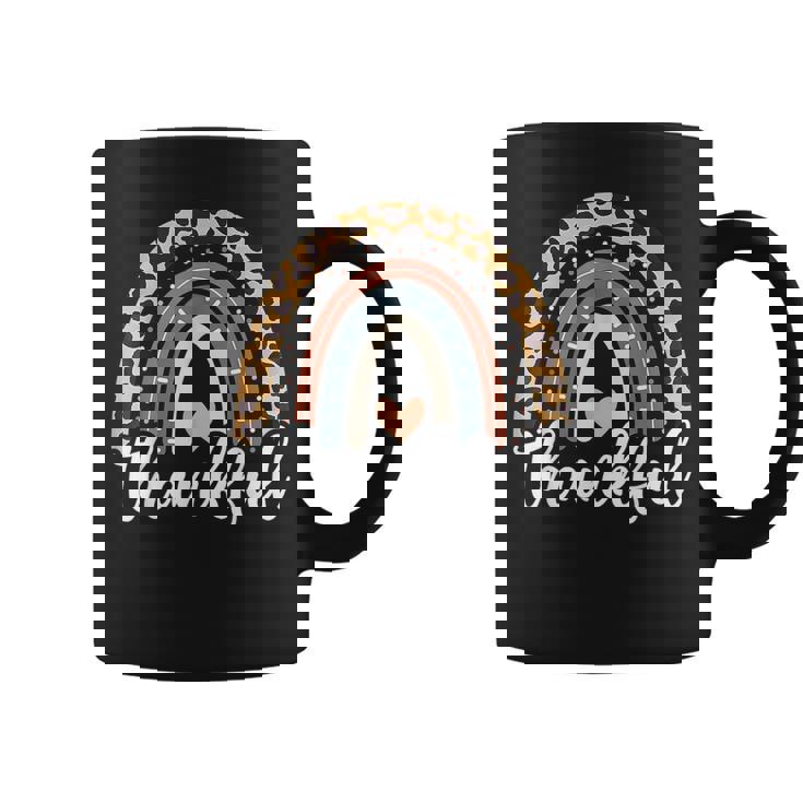 Thankful Thanksgiving Rainbow Leopard Print 2024 Girls Coffee Mug