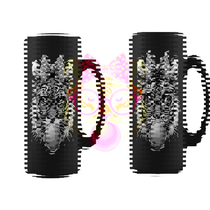 Tiger With Glasses Bubblegum And Bow Coffee Mug