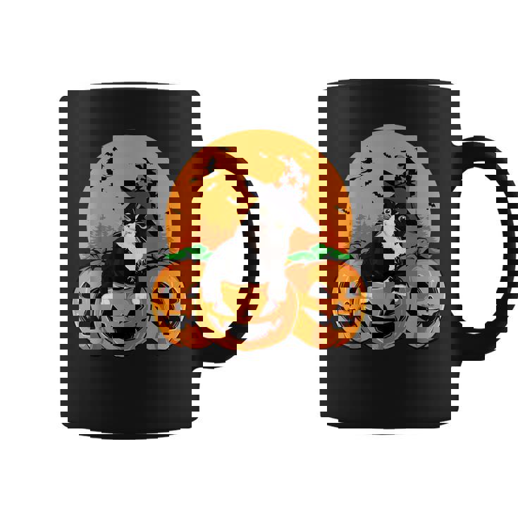 Tuxedo Cat Witch Hat Halloween Scary Jack O Lantern Pumpkins Coffee Mug