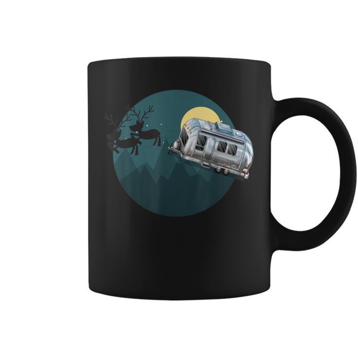 A Vintage Airstream Trailer Being Pulled By Reindeer Coffee Mug - Monsterry