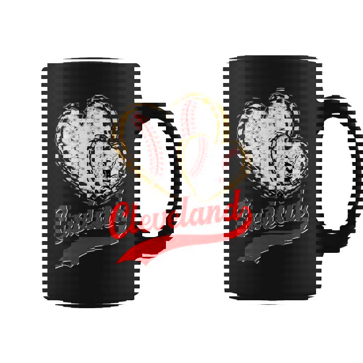 Vintage Cleveland Baseball Leopard Heart Baseball Fans Coffee Mug