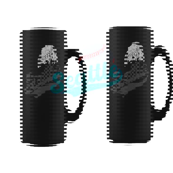 Vintage Seattle Skyline Retro Gameday Baseball Coffee Mug