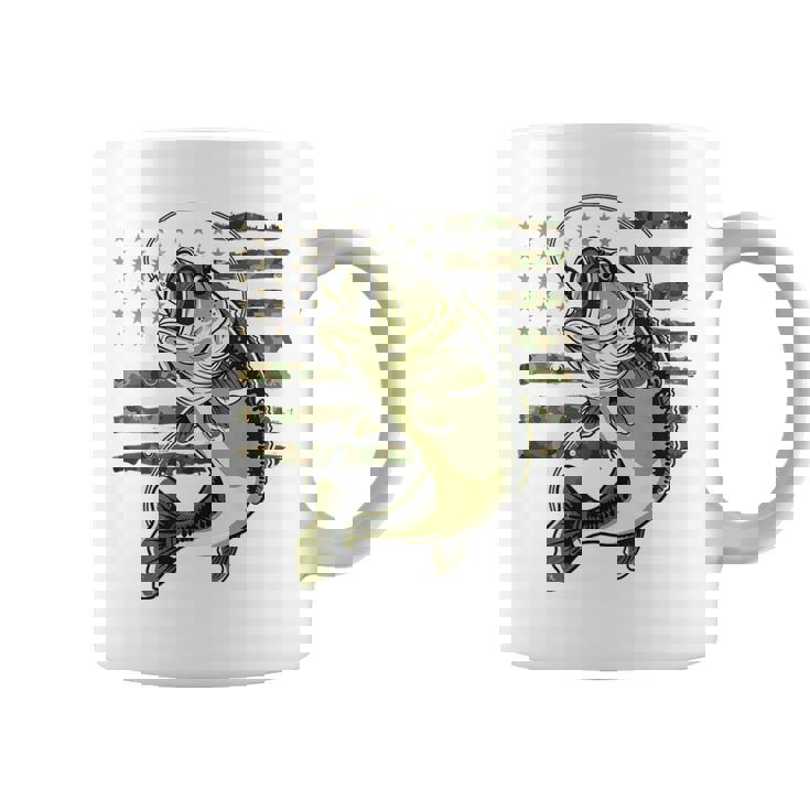 Bass Fish Fishing Usa American Flag Camouflage Fisherman Coffee Mug