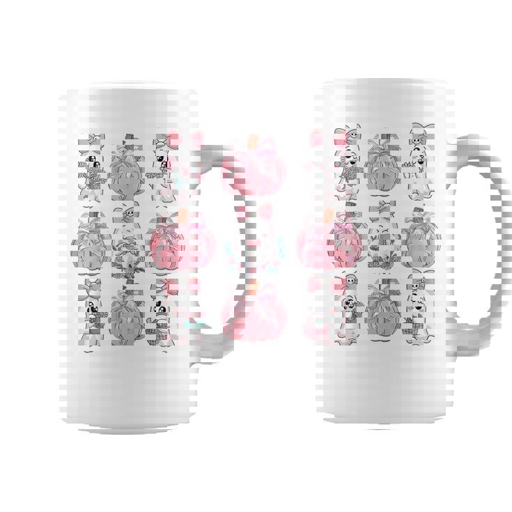 Cute Ghost Florals Pink Coquette Bows Pumpkin Halloween Girl Coffee Mug