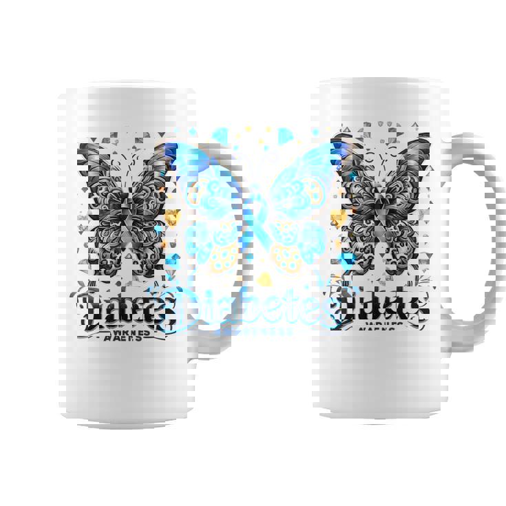 Diabetes Awareness Butterfly Diabetes Blue Ribbon T1d Women Coffee Mug