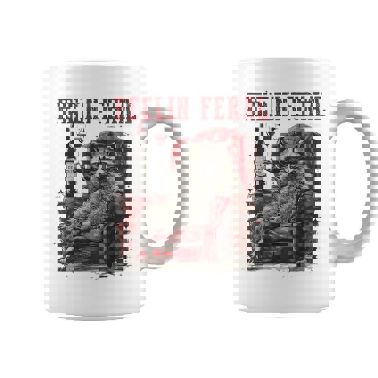 Feelin Feral Vintage Retro Raccoon With Wine Lovers Coffee Mug