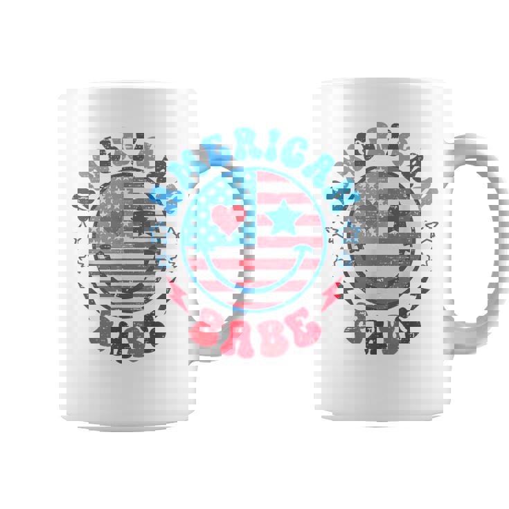 Groovy American Girl Babe Smile Face Usa Flag 4Th Of July Coffee Mug
