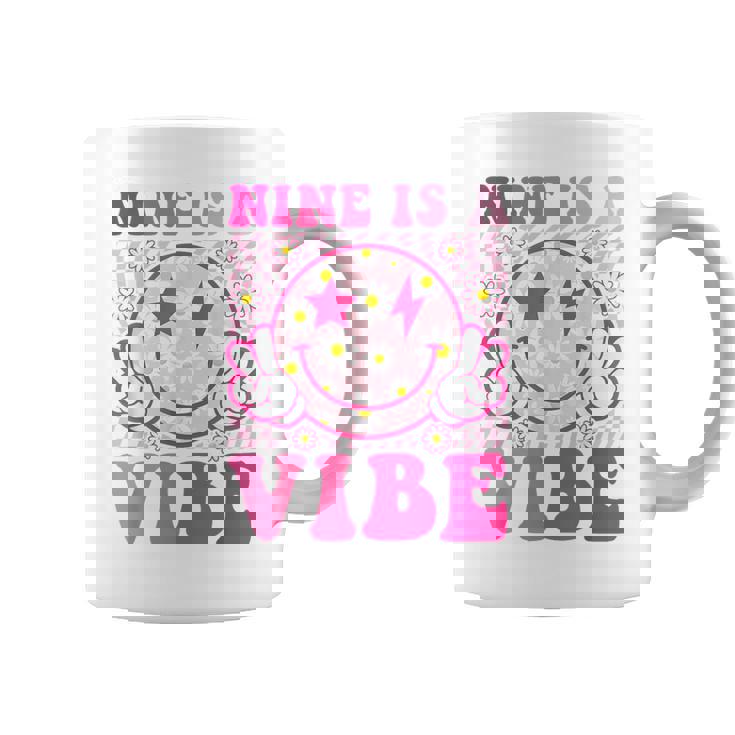 Nine Is A Vibe 9Th Birthday Groovy 9 Years Old Smile Face Coffee Mug