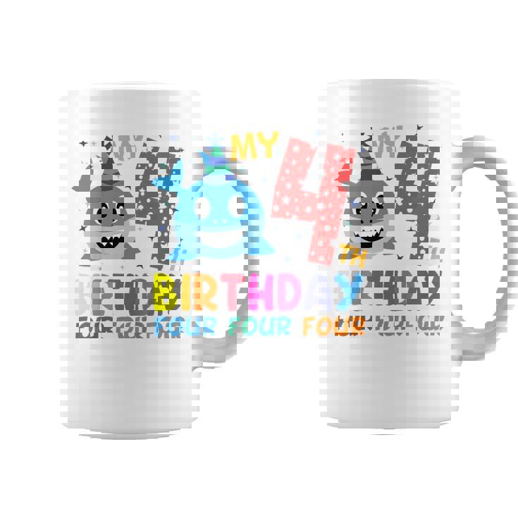 Niños My 4Th Birthday Diseño De Tiburón Para Niños Taza de café