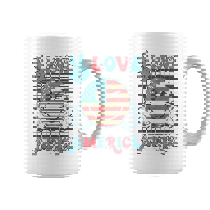 Peace Love America Smile Face Us Flag Fourth 4Th Of July Coffee Mug