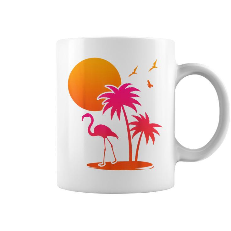 Pink Flamingo Summer Vibes Palm Trees Tropical Summer Coffee Mug