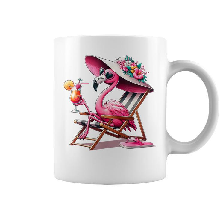 Pink Flamingos Summer Vibes Beach Palm Tree Summer Vacations Coffee Mug