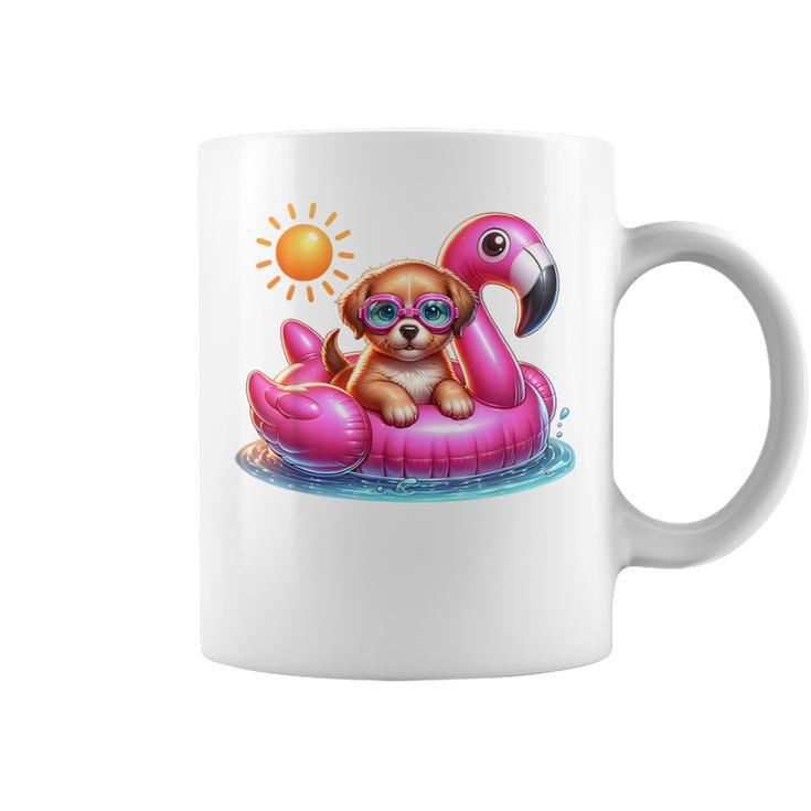 Puppy Dog Pink Flamingo Summer Vibes Beach Lover Cute Girls Coffee Mug