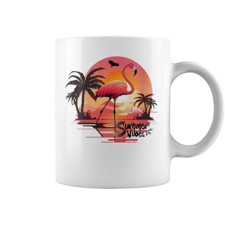 Summer Vibes Retro Groovy Summer Vibes Flamingo Coffee Mug