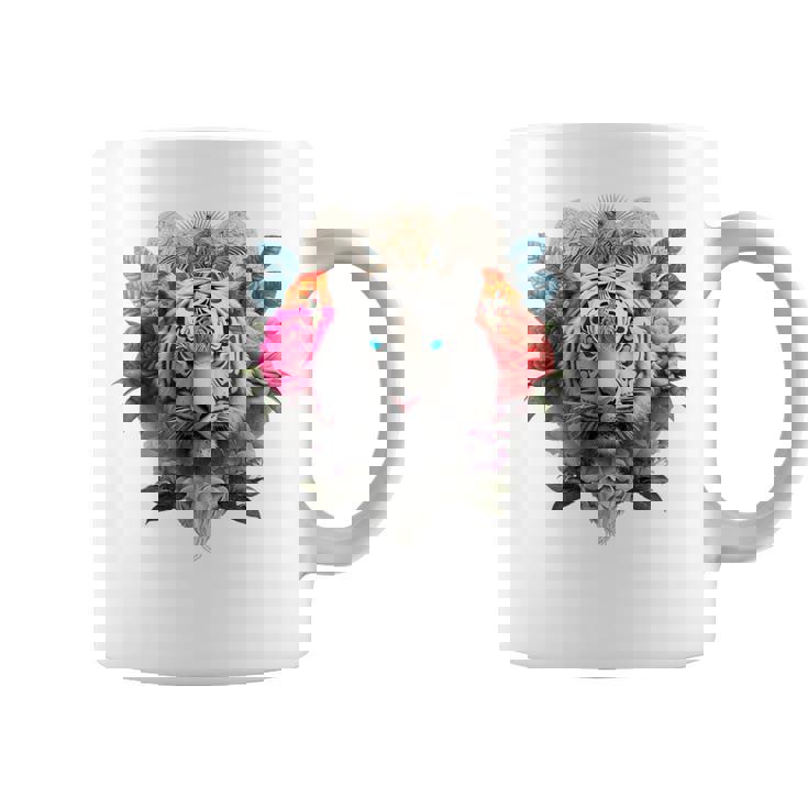 Tigre Flores Ojos Azules Animal Print Arte Tigre Taza de café