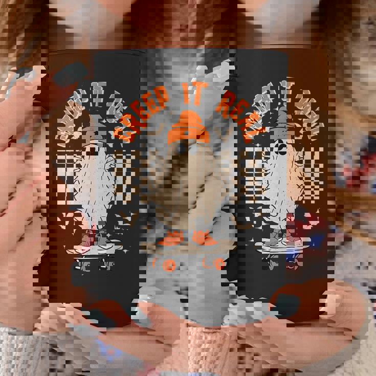 Creep It Real Ghost Skateboard Retro Halloween Skateboarding Coffee Mug Unique Gifts