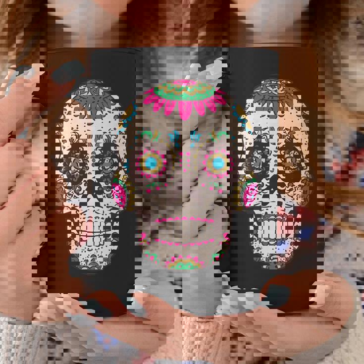 Donna Divertente Teschio Messicano Sugar Skull Messico Con Collo A Tazze Regalos divertidos