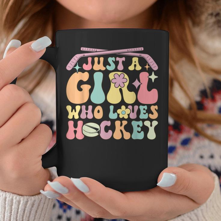Just A Girl Who Loves Hockey Groovy Hockey Girl Coffee Mug Funny Gifts