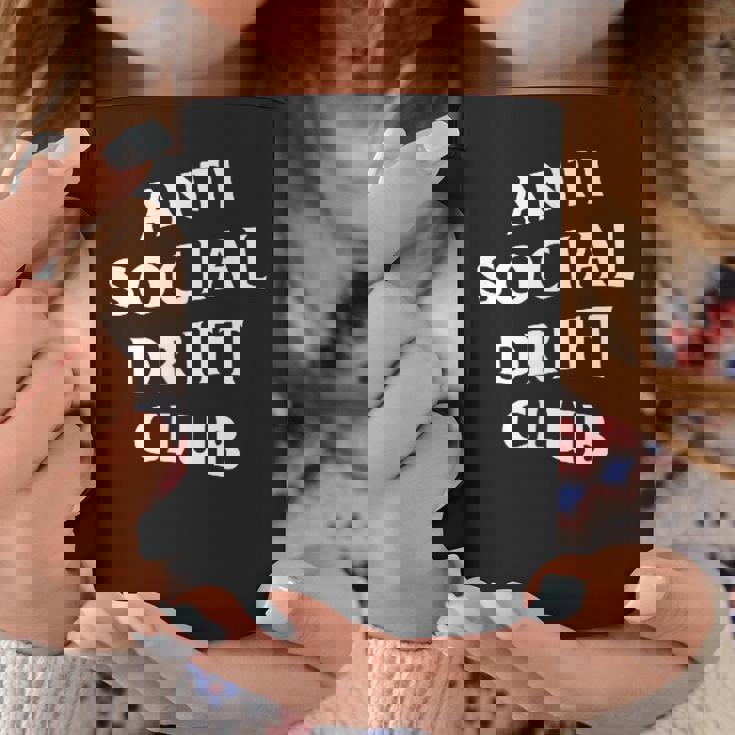 Logo Anti Social Drift Club Blanco Delantero Trasero Taza de café Regalos divertidos
