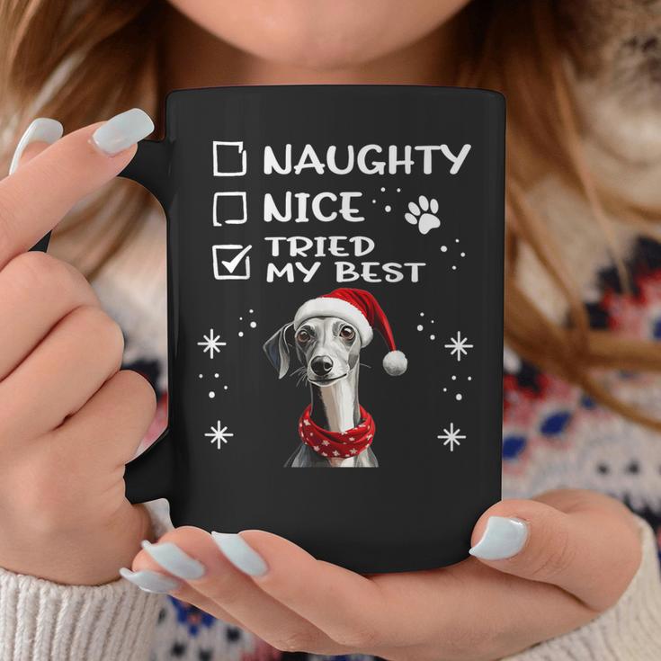 Niedlicher Whippet-Hund Weihnachten Naughty Nice Tried My Best Tassen Lustige Geschenke